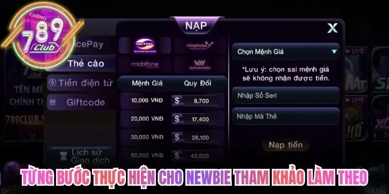 Nạp Tiền 789Club - Các Hình Thức Đa Dạng, An Toàn Nhất 3 789club Từng bước thực hiện cho newbie tham khảo làm theo